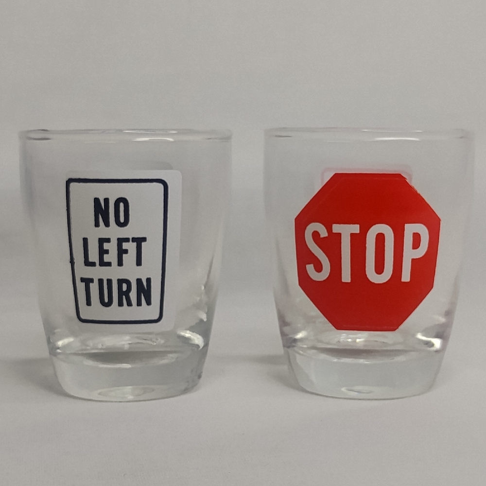 Street Sign Shot Glass Set Of 2 Funny Novelty Traffic STOP Sign Bar Drinkware